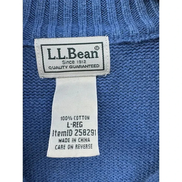 LL Bean Men's Large 1/4 Zip Mock Neck Sweater Long Sleeve 100% Cotton Blue - Picture 6 of 10